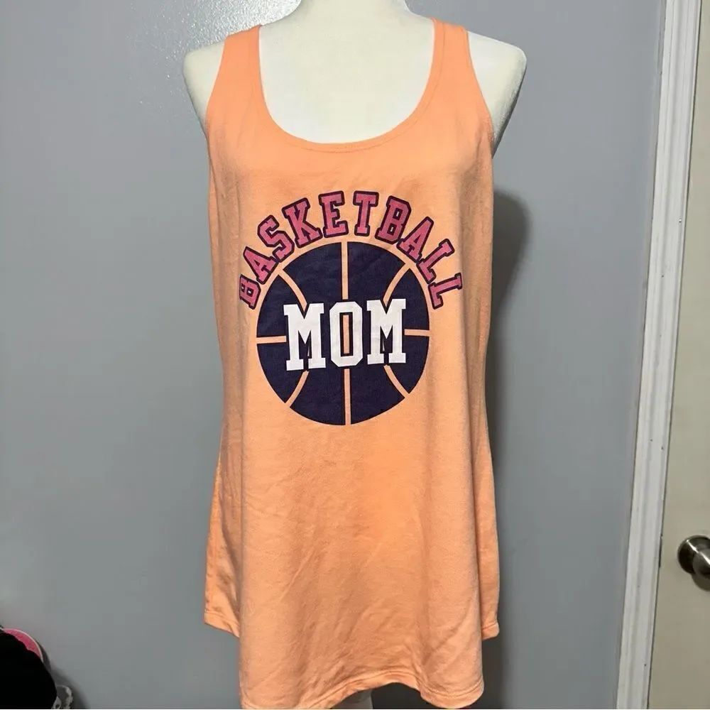 Next Level orange basketball mom tank top size XXL